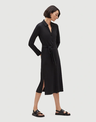 Shop Lafayette 148 Plus-size Midweight Matte Jersey Rea Shirtdress In Black