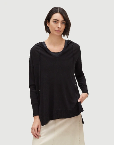 Shop Lafayette 148 Cotton Crepe Yarn Relaxed Hoodie In Black