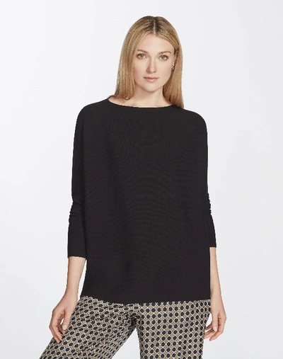 Shop Lafayette 148 Plus-size Matte Crepe Links Stitch Sweater In Black