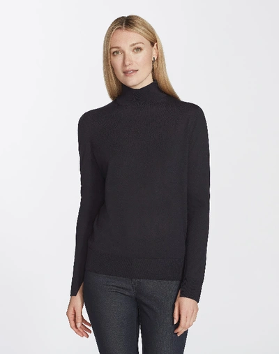 Shop Lafayette 148 Petite Fine Gauge Merino Split Stand Collar Sweater In Ink