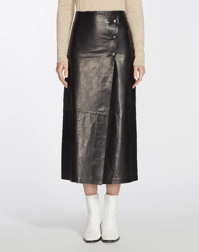 Shop Lafayette 148 Glazed Weightless Lambskin Leyla Skirt In Black