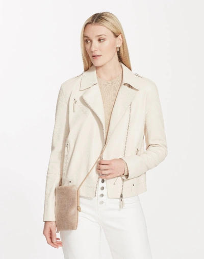 Shop Lafayette 148 Full Grain Lambskin Bernice Moto Jacket In Raffia