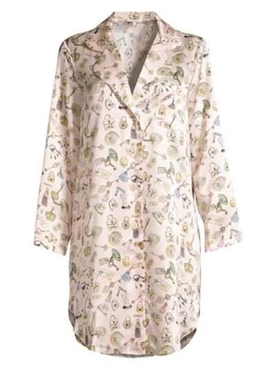 Shop Morgan Lane Jillian Novelty-print Silk Sleepshirt In Parfait