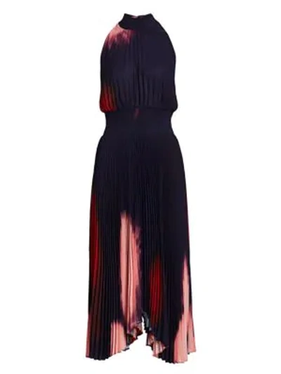 Shop A.l.c Renzo Tie Dye Pleated Halter Dress In Midnight Multi