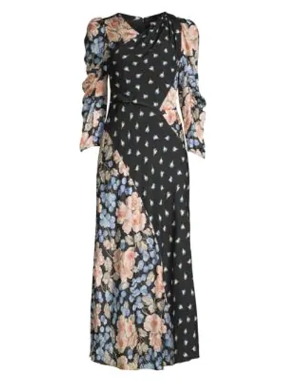 Shop Rebecca Taylor Floral Mix Print Dress In Black Combo