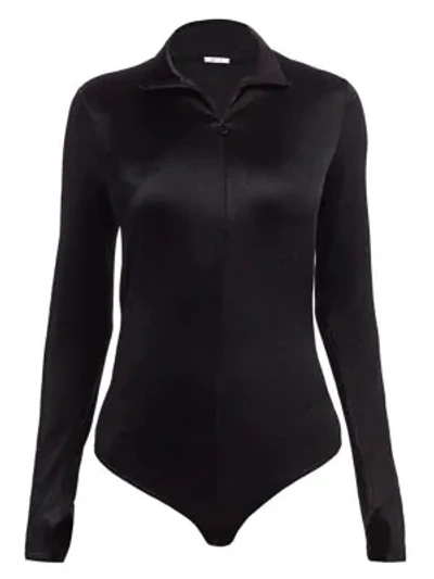 Shop Wolford Shimmering Glass Long-sleeve Bodysuit In Black