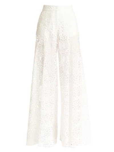 Shop Carolina Herrera Lace Eyelet Extra Wide-leg Pants In White