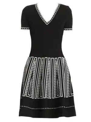 white v neck fit and flare dress