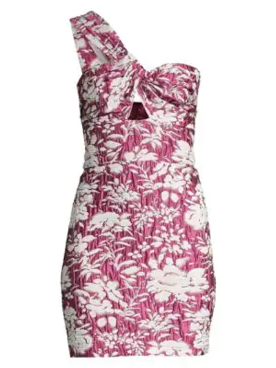 Shop Alexis Livie Asymmetric Floral Jacquard Mini Sheath Dress In Fuchsia Garden