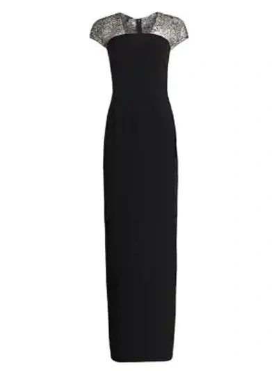 Shop Escada Glihana Beaded Cap-sleeve Gown In Black
