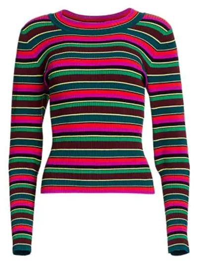 Shop Milly Stripe Rib-knit Top In Multi