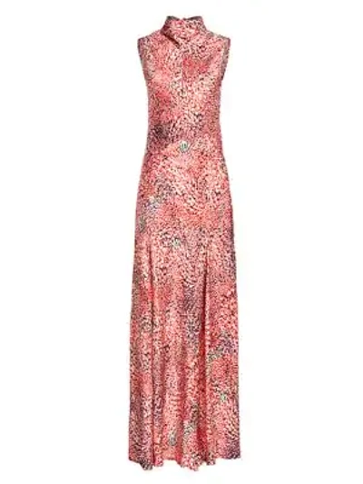 Shop Escada Printed Sleeveless Highneck Maxi Dress In Pink Multi