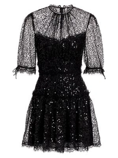 Shop Jonathan Simkhai Sequin & Lace Mini Dress In Black Lace