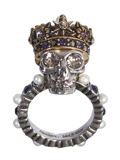 Shop Alexander Mcqueen Skull King Ring In Multicolour