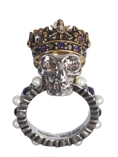 Shop Alexander Mcqueen Skull King Ring In Multicolour