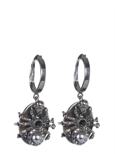 Shop Alexander Mcqueen Swarovski-studded Brass Earrings In Grey