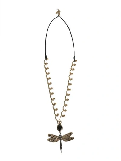 Shop Red Valentino Necklace With Dragonfly Charm In Gold