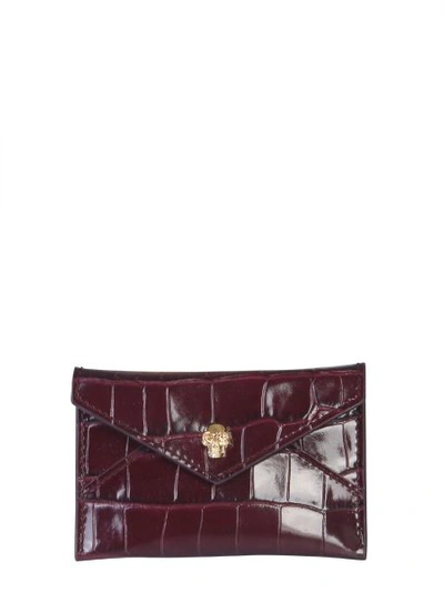 Shop Alexander Mcqueen Skull Card Holder Envelope In Bordeaux