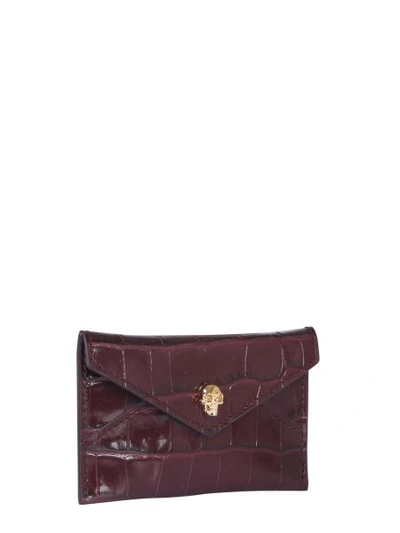 Shop Alexander Mcqueen Skull Card Holder Envelope In Bordeaux