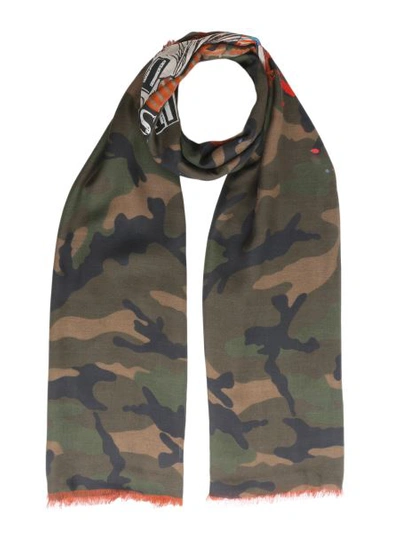 Shop Valentino Printed Scarf In Military Green
