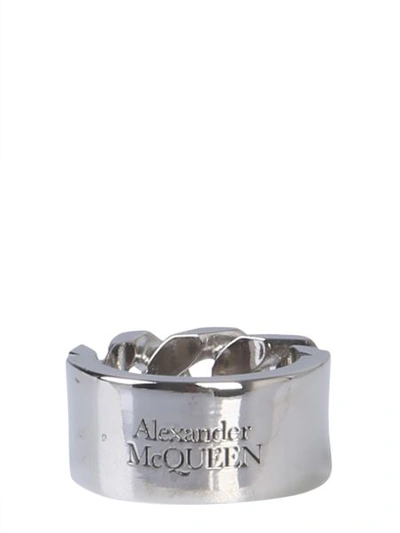 Shop Alexander Mcqueen Identity Chain Ring In Silver