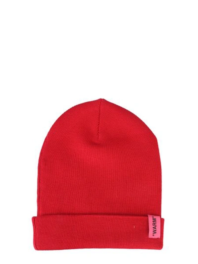 Shop Off-white Knitted Hat In Red