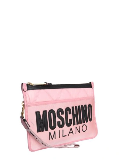 Shop Moschino Quilted Clutch In Pink