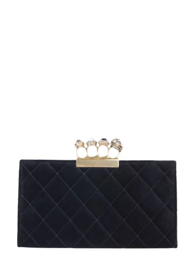 Shop Alexander Mcqueen Jeweled Four-ring Pouch In Black