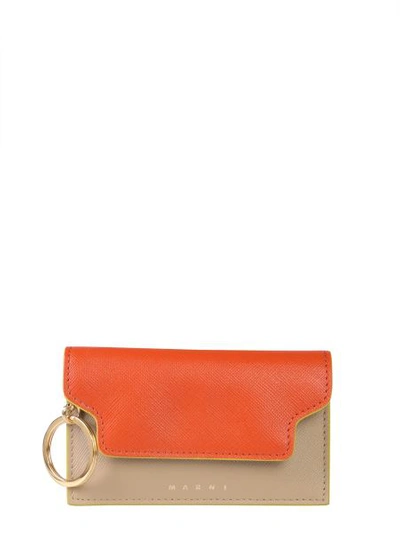 Shop Marni Saffiano Leather Key Ring In Orange