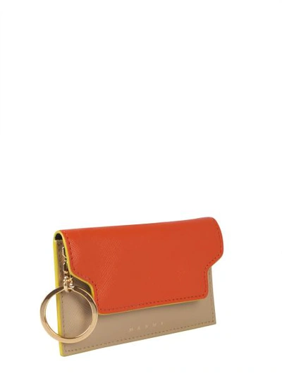 Shop Marni Saffiano Leather Key Ring In Orange
