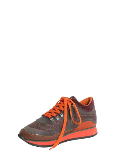 Shop Etro Leather And Woven Sneakers In Orange