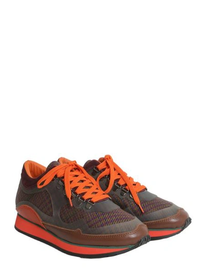 Shop Etro Leather And Woven Sneakers In Orange