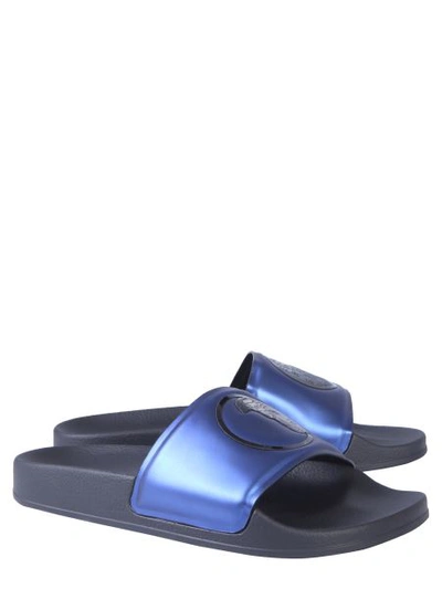 Shop Versace Slide Medusa Sandals In Blue