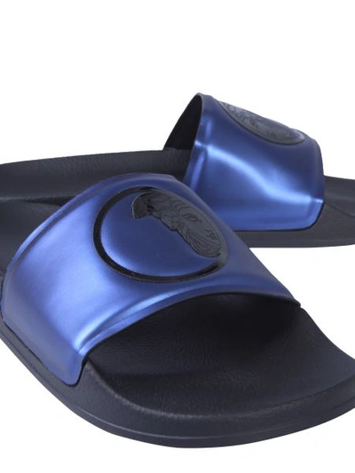 Shop Versace Slide Medusa Sandals In Blue