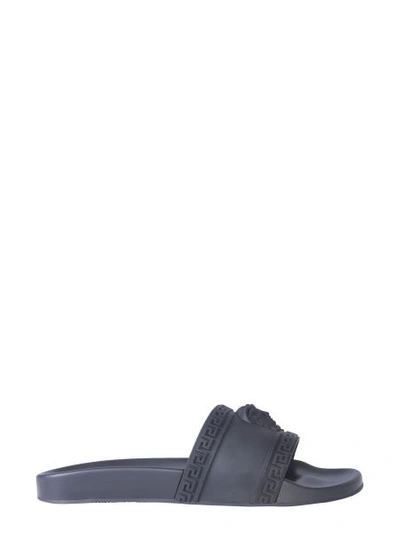 Shop Versace Slide Rubber Sandals In Black