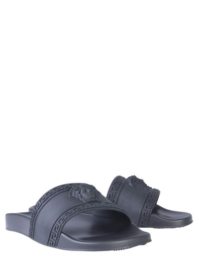 Shop Versace Slide Rubber Sandals In Black