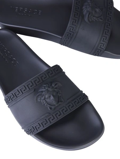 Shop Versace Slide Rubber Sandals In Black