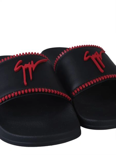 Shop Giuseppe Zanotti Slide Brett Zip Sandals In Black