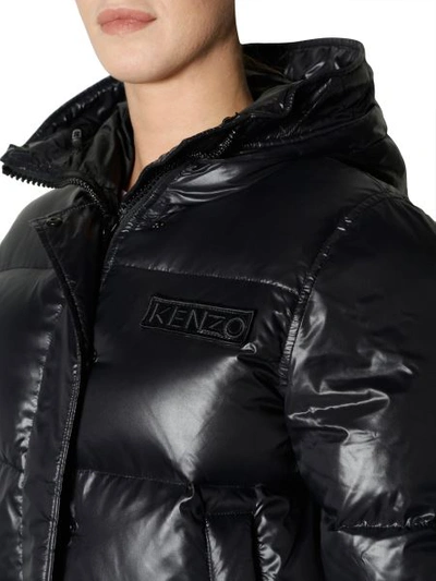 Shop Kenzo Hooded Down Jacket In Black