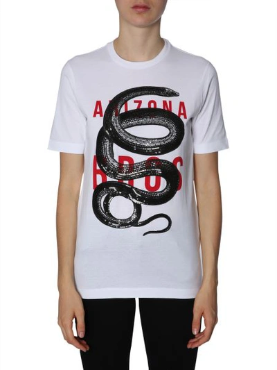 Shop Dsquared2 Renny Fit Cotton T-shirt With Embroidered Snake In White