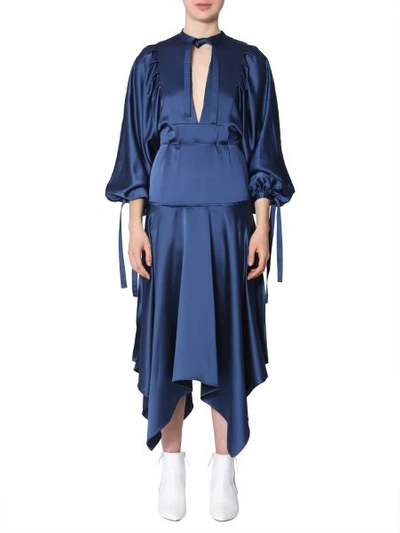 Shop Self-portrait Midi Satin Dress In Blue