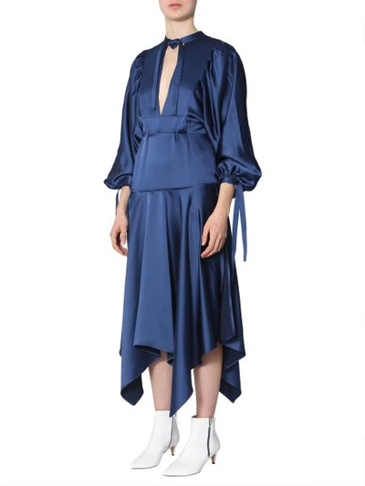 Shop Self-portrait Midi Satin Dress In Blue