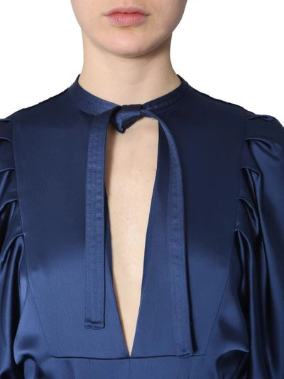 Shop Self-portrait Midi Satin Dress In Blue