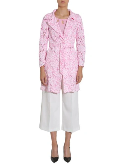 Shop Boutique Moschino Lace Overcoat In Multicolour