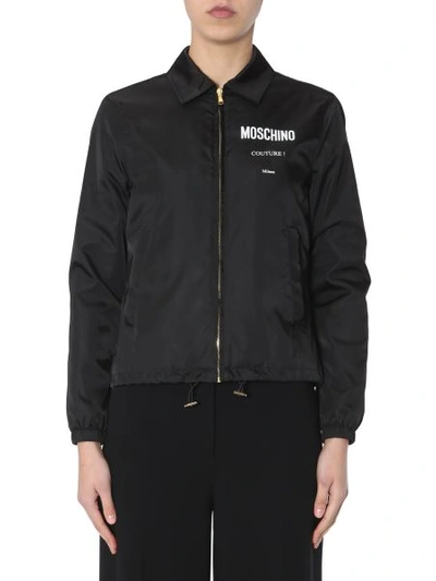 Shop Moschino Nylon Bomber With Logo Print In Black