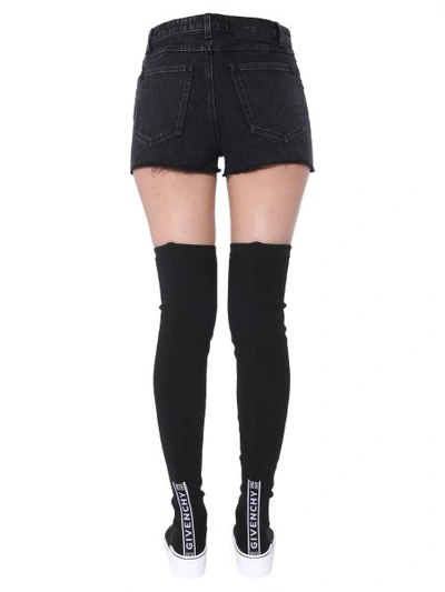 Shop Givenchy Denim Shorts With Frayed Rim In Black