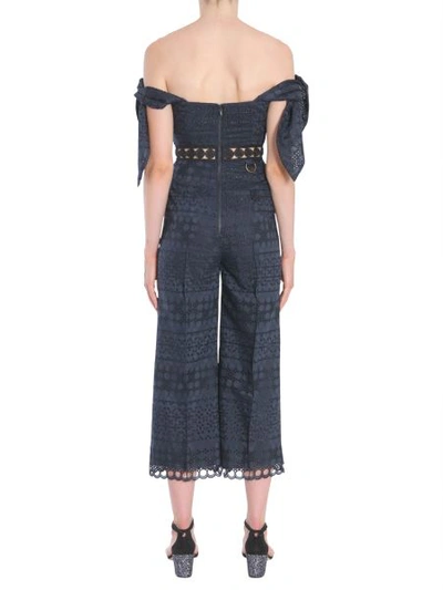 Shop Self-portrait Embroidered Jumpsuit In Blue