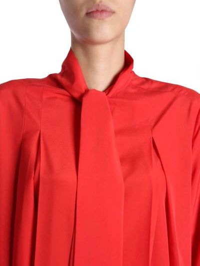 Shop Givenchy Crepe De Chine Silk Shirt Dress With Foulard In Red