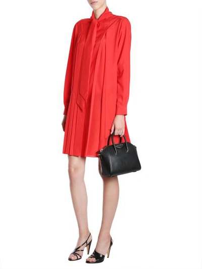 Shop Givenchy Crepe De Chine Silk Shirt Dress With Foulard In Red