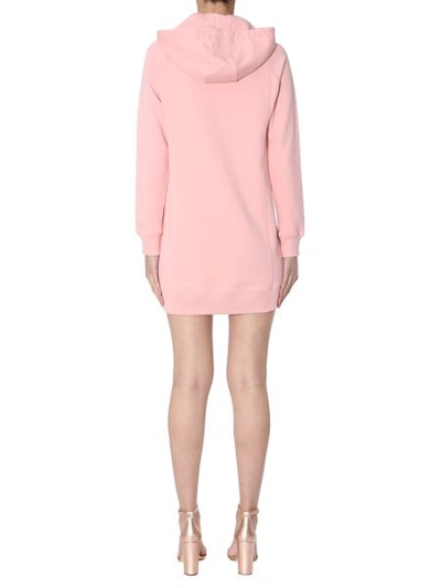 Shop Moschino Cotton Fleece Dress With Hood And Teddy Bear Circus Print In Pink